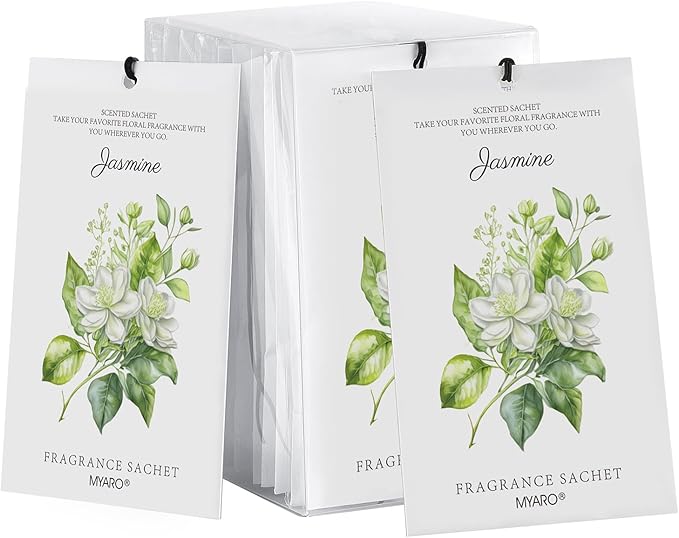 MYARO 12 Packs Jasmine Scented Sachets for Drawer and Closet, Long-Lasting Air Freshener Sachets Bags Drawer deodorizers Fresh Scents, Home Fragrance for Lover