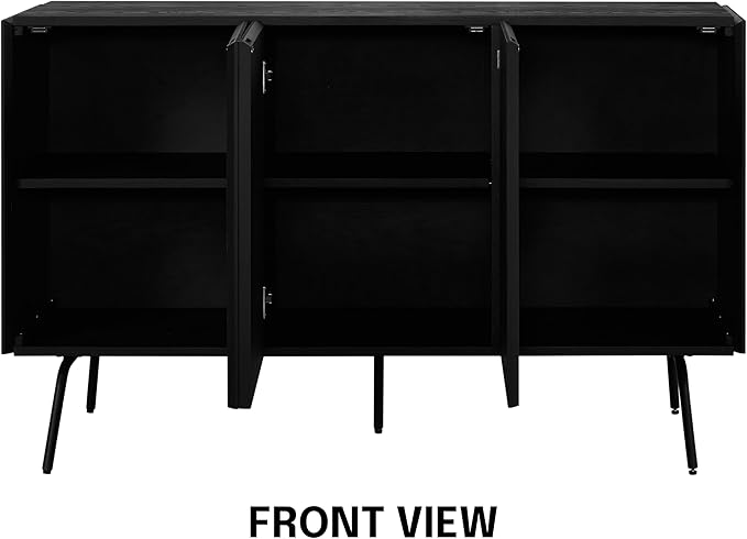 NTC Veil Modern Sideboard with 3 Doors, Buffet Cabinet with Vertical Groove Design and Metal Legs, Storage Cabinet for Living Room, and Hallway, Effortless Assembly - Burnt Black