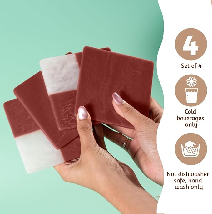 Folkulture Coasters Set of 4 | (4") Fall Coaster for Coffee Table | Burnt Red Coasters for Drinks | Cute Cup Coaster Waterproof for Bar Decor or Living Room Decor | Fall-Decor or Fall Table Decor