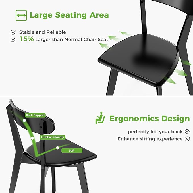 DELAVIN Oak Wood Dining Chairs Set of 4, Mid Century Modern Kitchen Chairs, Farmhouse Dining Room Chairs, Black