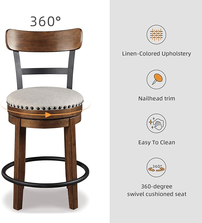 Signature Design by Ashley Valebeck 30" Farmhouse Pub Height Barstool, Brown