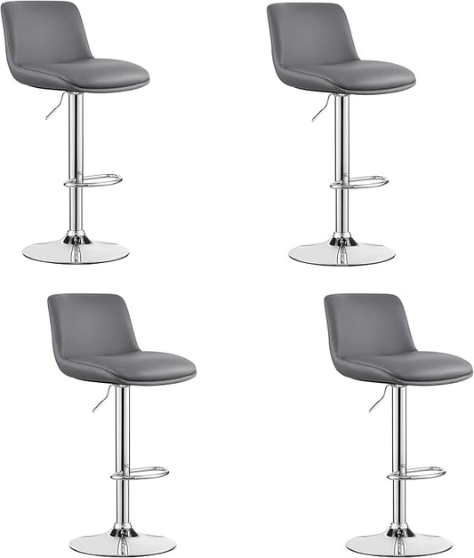 MINCETA Bar Stools,Modern Upholstered Swivel Stool with Back for Bar and Counter Height, Adjustable Height 24" to 34",Set of 4,PU in Dark Gray