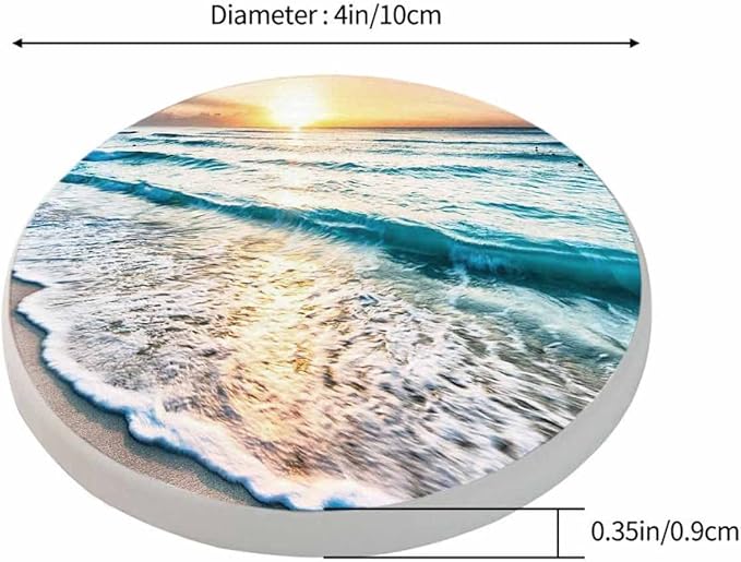 Beautiful Sea Wave and Sky at Sunset Cup Coasters for Table Clear Coast Beach Seascape Summer Travel Reusable Drink Coasters Set 2 Pcs Coffee Home Farmhouse Living Room Bar Decor