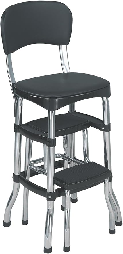 Cosco 11120CBB1E Black Retro Counter Chair / Step Stool, Black