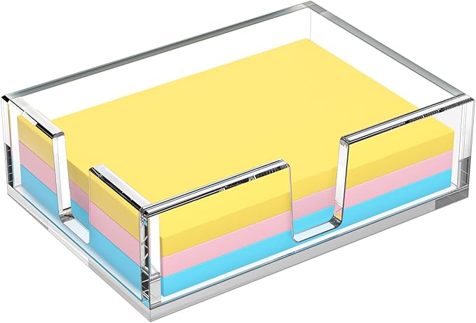 Acrylic Sticky Note Holder, Self-Stick Note Pad Holder W/O Pads - Note Dispenser Memo Pad Holder Desk Organizer for School Office Home (4''x6'' Clear)