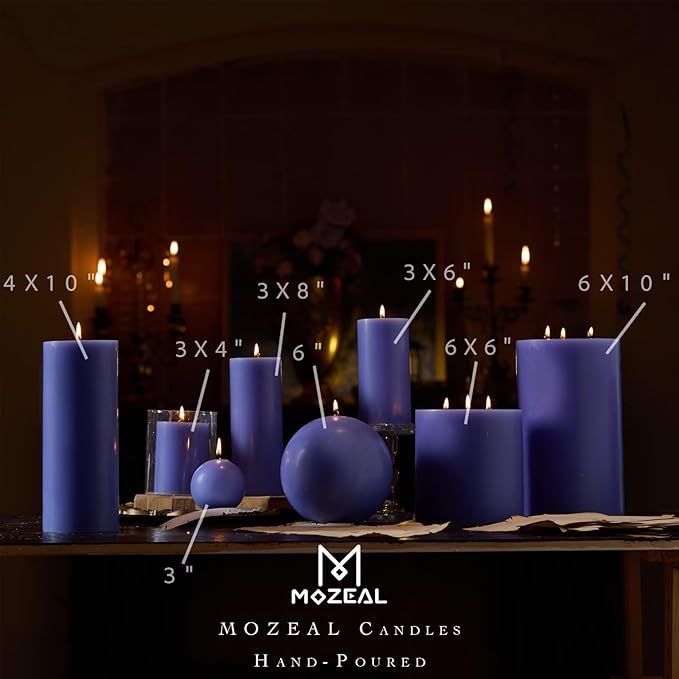 MOZEAL Hand-Poured, 3 Inch Periwinkle Round Ball Candles - Elegant Periwinkle Round Pillar Candles Set of 3, Dripless, Unscented, Smokeless, Ideal for Spring Celebrations.