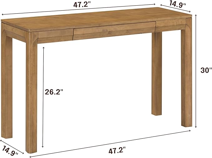NTC Flow Modern Wooden Rectangle Console Table with Hidden Drawer – Waterproof & Heat Resistant, Teak Look