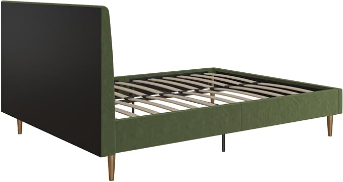 Mr. Kate Daphne Upholstered Bed with Vertical Channel Tufted Headboard, Full, Olive Green Velvet