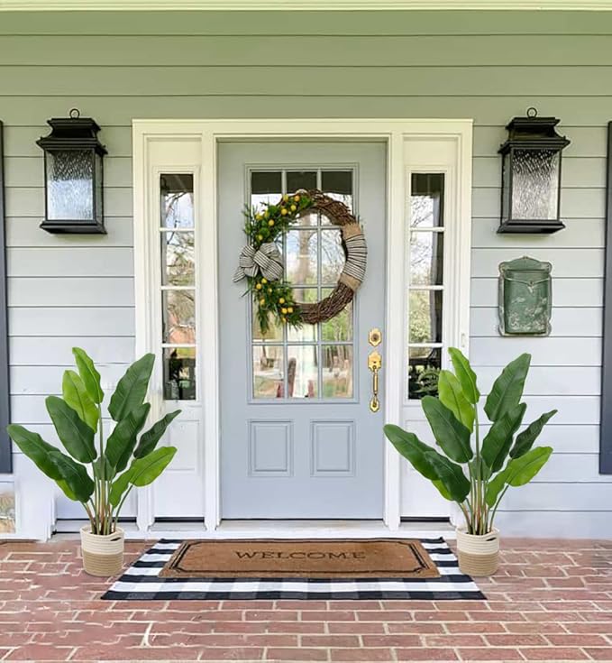 Hollyone 2pcs Large Artificial Bird of Paradise Plant in Pot, 30" Fake Palm Tropical Ferns Potted Plants, 2.6ft Faux Plantain Banana Leaf Plant for Indoor Outdoor Home Garden Decoration