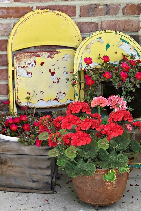 4PCS Artificial Geranium Flowers Red Faux Silk Geranium Floral Bushes 14.2 Inches for Outdoor Decor Planter Pot Indoor Garden Patio Table Centerpiece