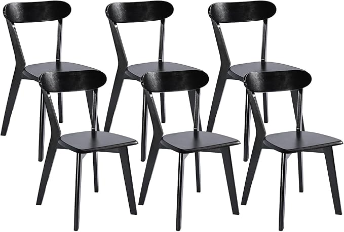 DELAVIN Soild Wood Dining Chairs Set of 6, Mid Century Oak Wood Kitchen Chairs, Vintage Dining Room Chairs Set Suitable for Kitchen, Black