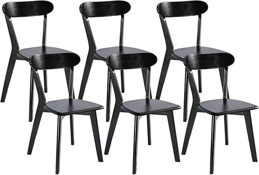 DELAVIN Soild Wood Dining Chairs Set of 6, Mid Century Oak Wood Kitchen Chairs, Vintage Dining Room Chairs Set Suitable for Kitchen, Black