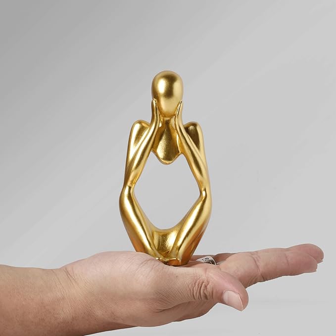 BrownLove 3pcs Golden Decor Thinker Statue Abstract Art Sculpture，Resin Collectible Figurines for Home Living Room Office Shelf Decoration