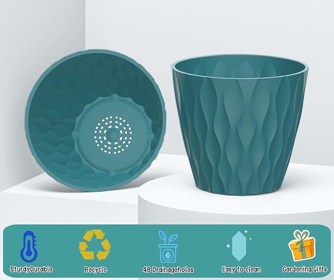 10 Pack 5 Inch Plant Pots with Drainage and Saucers, Multicolour Plastic Flower Pots for Indoor and Outdoor Plants, Stackable Nursery Planters for Houseplants and Herbs, Multicolour