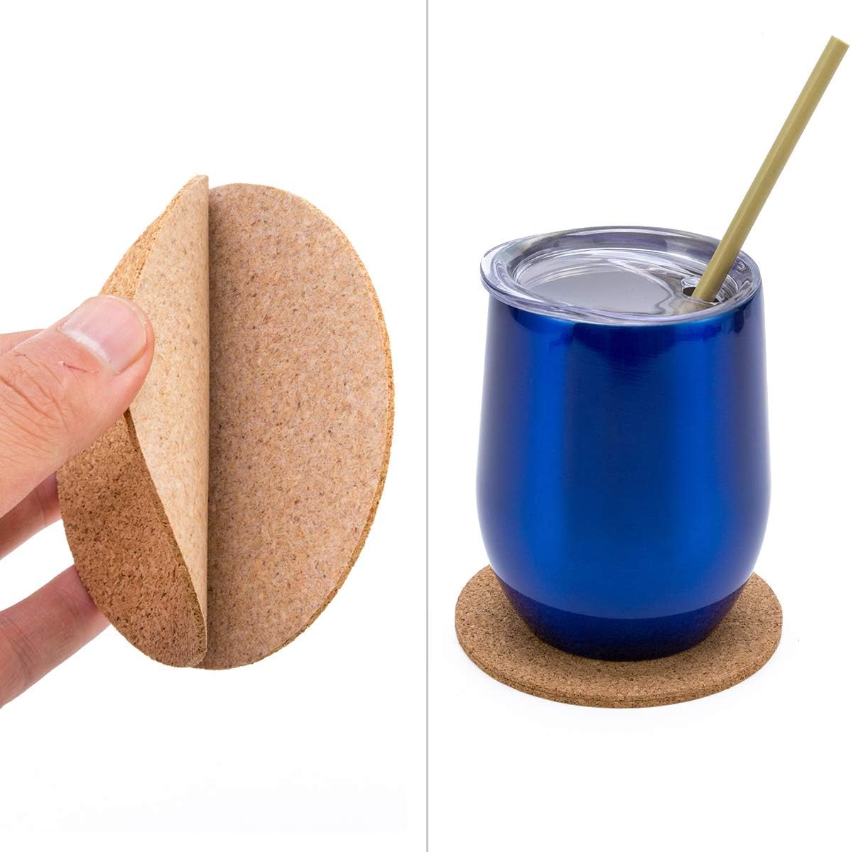 BEFORYOU 60 Pack Self-Adhesive Cork Round Coasters - 4"x 4" Cork Backing Sheets Mini Wall Cork Tiles for Coasters and DIY Crafts