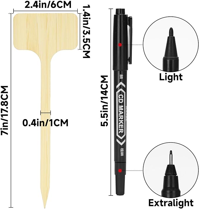 KINGLAKE Plant Labels,Bamboo Plant Labels,7 Inch Tall Plant Tags Labels,30 Pcs Nursery Garden Labels Plant Markers for Outdoor Waterproof Plant Name Tags Garden Tags with Marking Pen