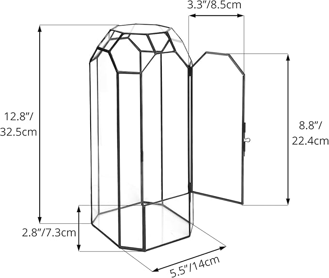 NCYP Glass Geometric Plant Terrarium with Door for Succulent Plants, Cacti - 5.5"x5.5"x12.8" - Indoor Vintage Tall Octagon Planter, Home Garden Office Tabletop Decoration (Terrarium Only)