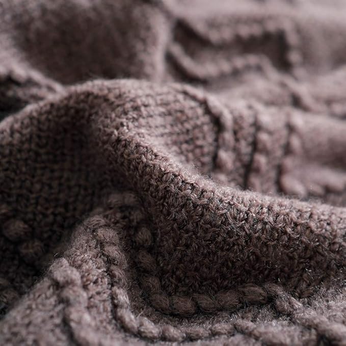 BOURINA Brown Throw Blanket 50x60 Inches Throw Textured Solid Soft Sofa Couch Decorative Knit Blanket