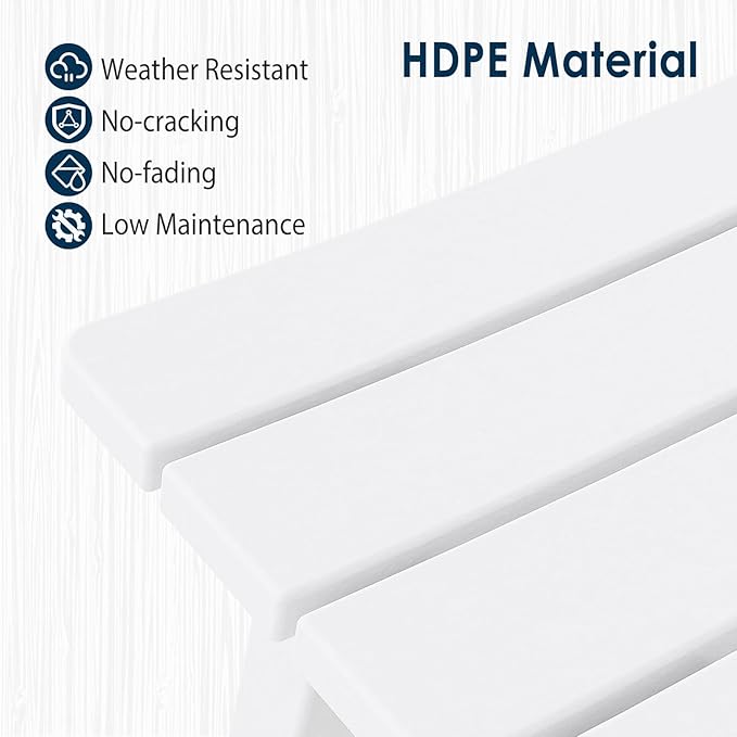 nalone 24 Inch Outdoor Bar Stools Set of 2, HDPE Bar Chairs with Footrest, Weather Resistant Barstools Outside Counter Height Stools for Patio Balcony (White, 24'' Barstools Set of 2)