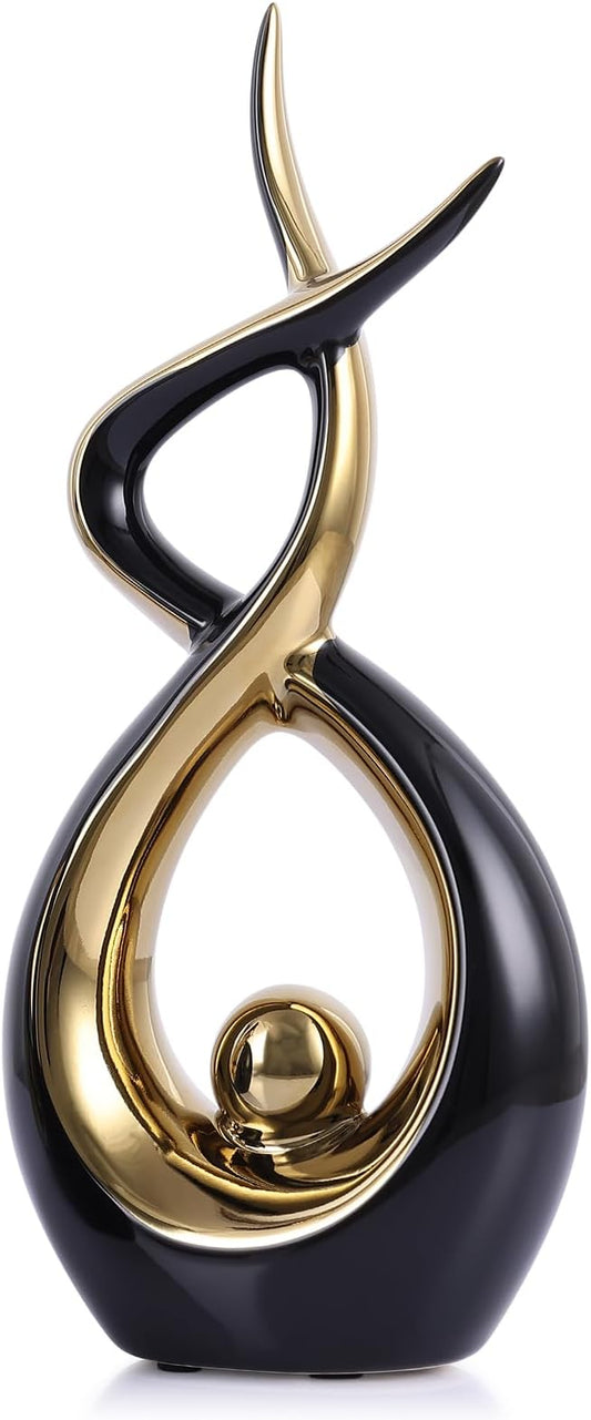 Gold Black Modern Sculpture Table Decorations, Ceramic Knick Knacks Statues for Living Room Decor, Tv Stand and Desk Decor, Suitable for Coffee Tables and Shelf Decorations, Great Gift Idea