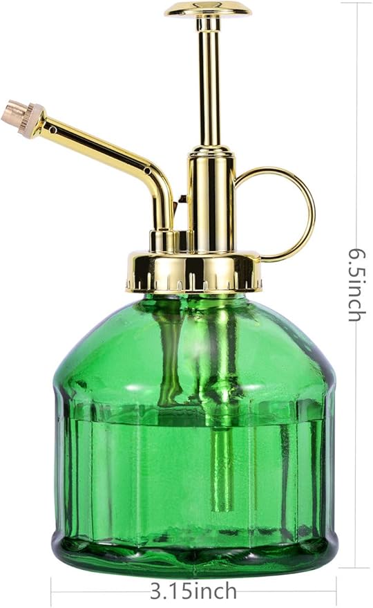 Glass Plant Mister - 6.5" Green Glass Water Spray Bottle with Gold Top Pump, Small Plant Sprayer for Indoor/Outdoor House Plants