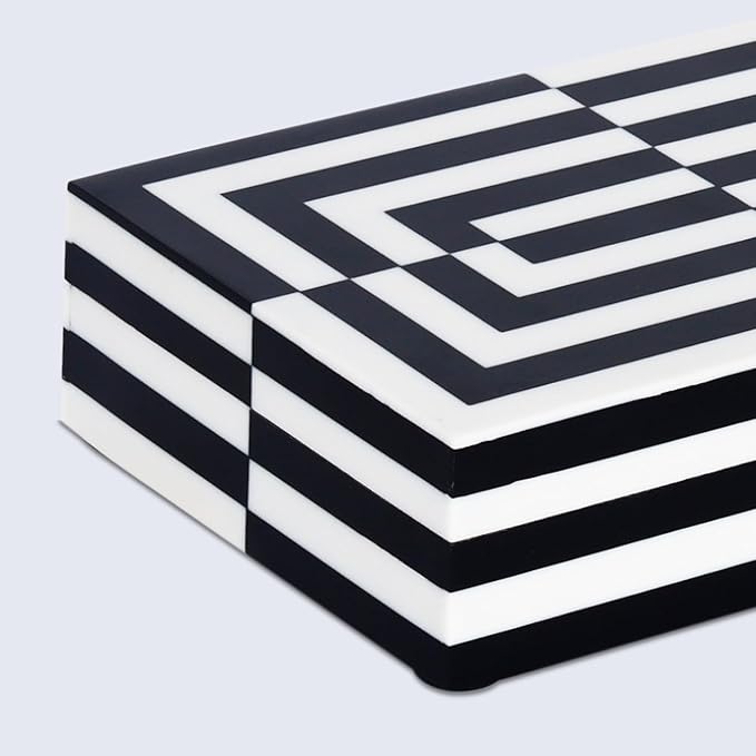 Handicrafts Home Modern Puzzle Slide Decorative Storage Box - Black & White, 8x5x2 Inches