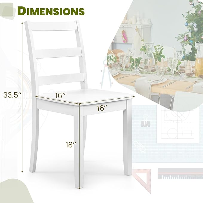 NAFORT Solid Wood Dining Chairs Set of 2, High Ladder Back Kitchen Side Chair with Max Load of 400 Lbs, Farmhouse Dining Room Chairs for Kitchen and Dining, Home Study, Restaurant