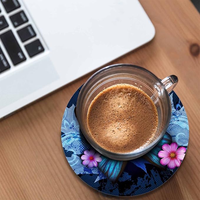 Beautiful Butterfly Table Coasters for Drinks Vintage Splash Ink Floral Pink Bloom 100% Diatomite Home and Dining Room Bar Decor 4 X 4 X 0.35 Inch for Men Women