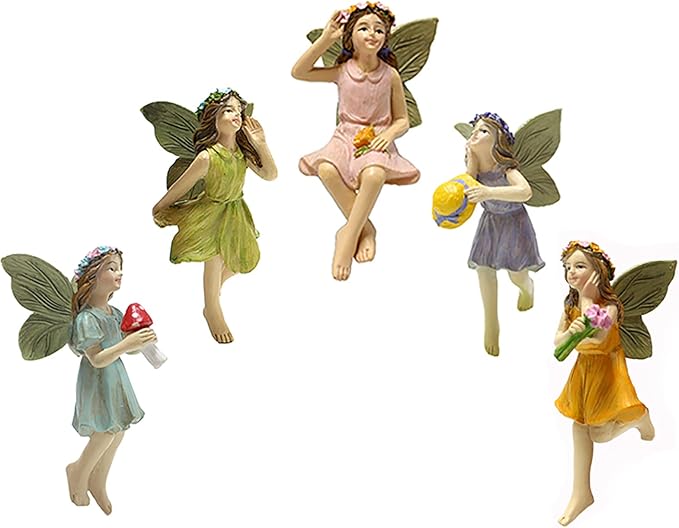Garden Miniatures Fairies Mini Garden Figurine Set Fairies Statues Without a Stick for Outdoor Garden Yard Lawn Home Decor Lovely Resin Fairy Angel Accessories (5 Pieces)