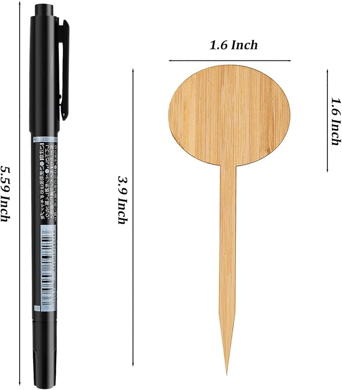 OBTANIM 75 Pack Bamboo Round Plant Labels with A Marker Pen, Garden Markers Sign Plant Tags for Seedling Potted Herbs Flowers Vegetables