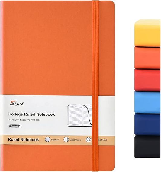 SUIN Hardcover-Journal-Notebooks, A5 Lined Journals Notebook for Writing 200 Pages, 8.2 x 5.5 inch, Classic Ruled Notebooks for Work/Travel/College (Orange- 1 Pack)