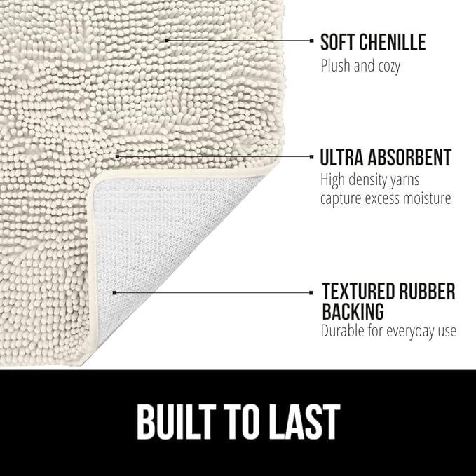 GORILLA GRIP Bath Rug Mat 48x17, Thick Soft Absorbent Chenille, Quick Dry Microfiber Mats, Rubber Backing Washable Shower Floor Rugs, Bathmat Runner, US Designed Bathroom Home Decor Accessories Ivory