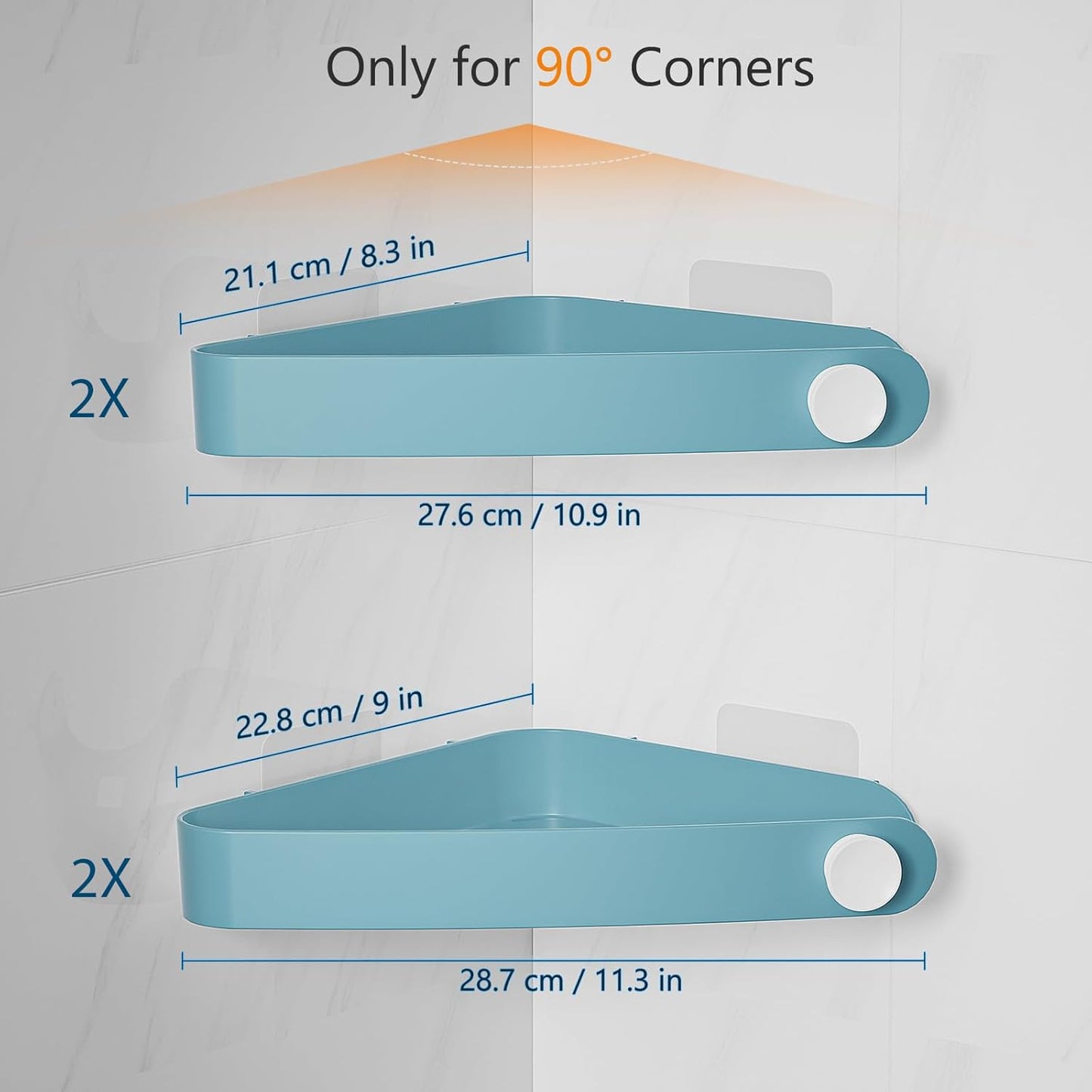 Sotfamily Shower Caddy Corner, 4 Pack Adhesive Corner Shower Shelves for Bathroom Organizers and Storage, Rust Free Plastic Rack for Bathroom Accessories & Decor, Light Blue