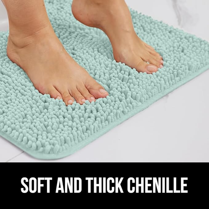 GORILLA GRIP Plush Absorbent Shaggy Chenille Bath Rug Mat for Oval Toilet Base with Rubber Backing, Machine Washable Rugs, Soft Microfiber Contour Mats for Toilets, Bathroom Decor, Seablue