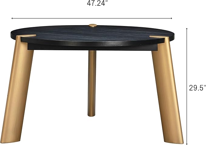 NTC Tribase 47 Inch Modern Design, Round Dinner Table for Dining Room, Living Room Furniture, Effortless Assembly, Burnt Black
