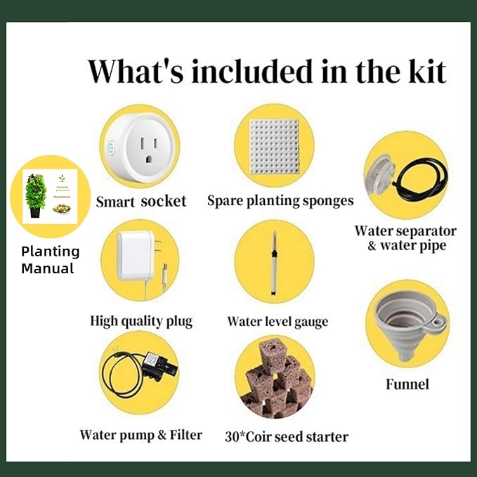Hydroponic Growing System,Hydroponic Vertical Garden,Indoor Smart hydroponic Vegetable System, 30 Pods,Plant Germination kit with Pump System, Auto Timer, Beginner kit