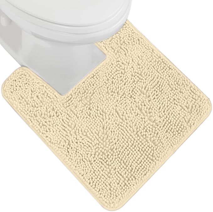 GORILLA GRIP Plush Absorbent Shaggy Chenille Bath Rug Mat for Square Toilet Base with Rubber Backing, Machine Washable Rugs, Soft Microfiber Contour Mats for Toilets, Bathroom Decor, Sand