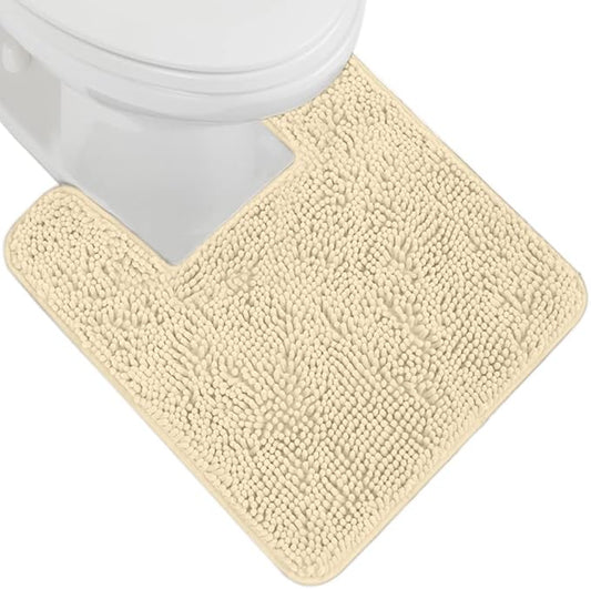 GORILLA GRIP Plush Absorbent Shaggy Chenille Bath Rug Mat for Square Toilet Base with Rubber Backing, Machine Washable Rugs, Soft Microfiber Contour Mats for Toilets, Bathroom Decor, Sand