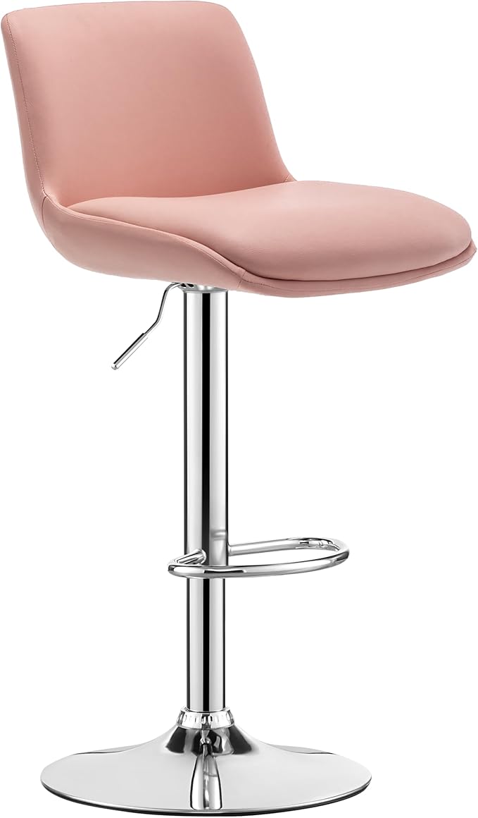 MINCETA Bar Stools,Modern Upholstered Swivel Stool with Back for Bar and Counter Height, Adjustable Height 24" to 34",Set of 2,PU in Pink