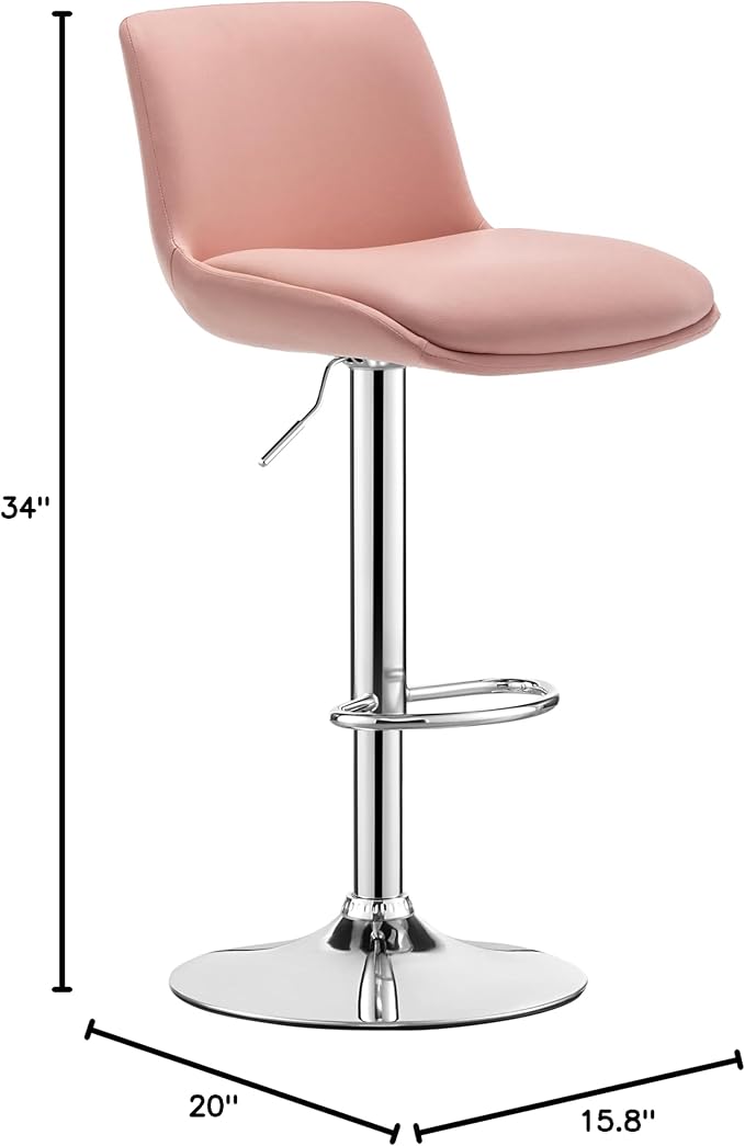 MINCETA Bar Stools,Modern Upholstered Swivel Stool with Back for Bar and Counter Height, Adjustable Height 24" to 34",Set of 2,PU in Pink