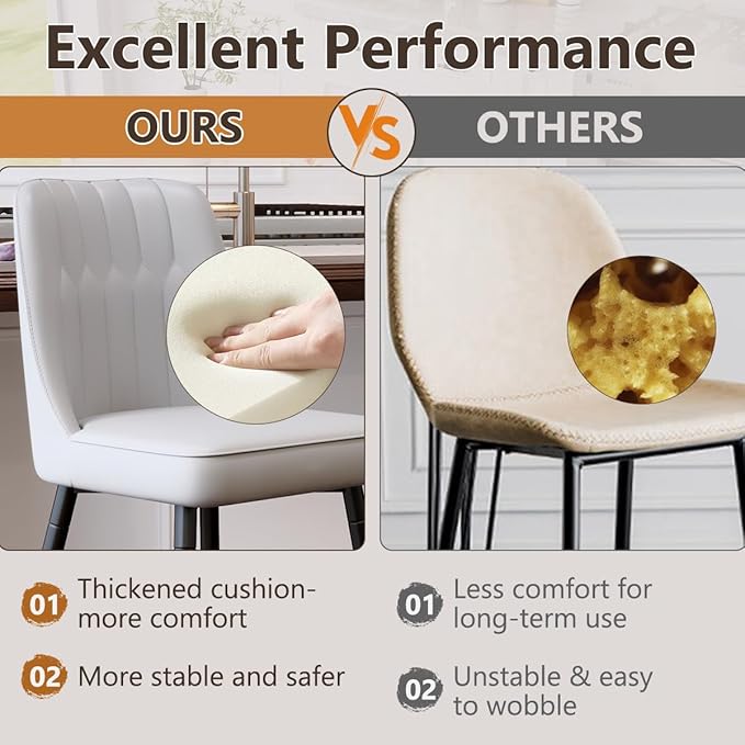 Counter Height Bar Stools Set of 2,Modern Bar Stools Set of 2,Light Grey Faux Leather Barstools with Back and Footrest,27"Bar Chairs for Kitchen Island,Cafe,Pub,Bar,Dining Room,Hold Up to 500 LBS