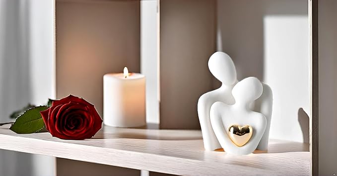 Mini Hugging Couple Statue Ceramic Lover Figurine Home Decor is a Romantic Gift for Her on Wedding Anniversary and Valentines, TV Stand Decoration Knick Knacks for Shelves (White)
