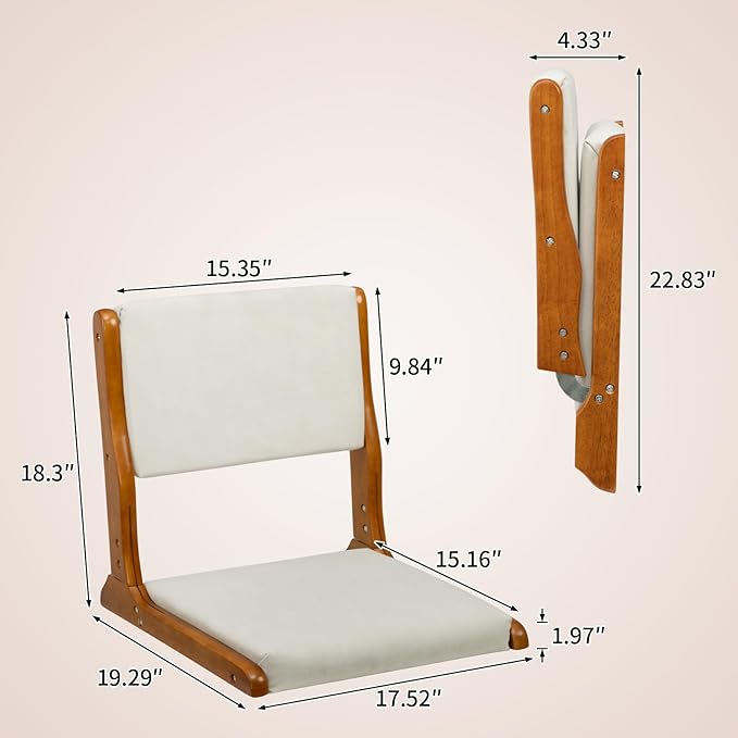 HollyHOME Floor Chair with Back Support, Foldable Japanese Style Floor Chair, Wood Legless Tatami Chair with Cushion, Accent Meditation Floor Seat for Bay Window, Living Room, Bedroom, Beige