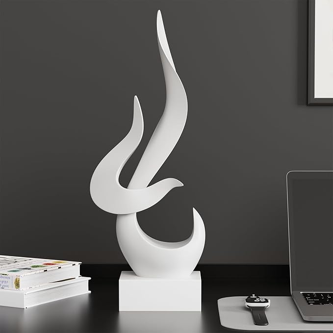 White Fire Flame Sculpture, Modern Abstract Resin Statue, Art Statue Home Decor for Living Room TV Stand Coffee Table Shelf Accents Decor