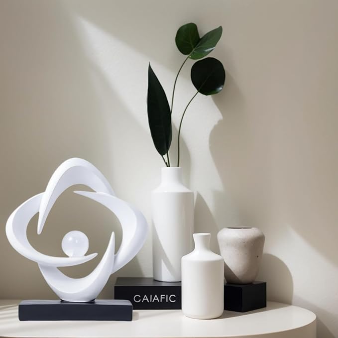 Modern Home Decor Abstract Decorative Sculpture Decorations for Living Room Dining Room Office, Resin Art Statues Coffee Table Bookshelf Decor Accents (White)