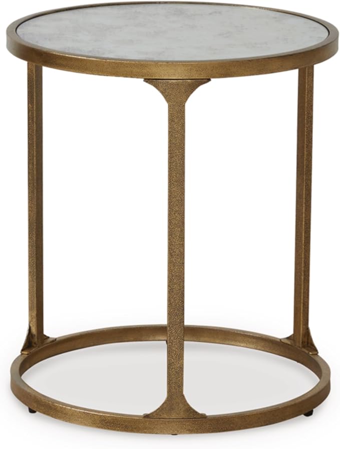 Signature Design by Ashley Korajane Transitional Metal End Table with Tempered Glass Top, Metallic