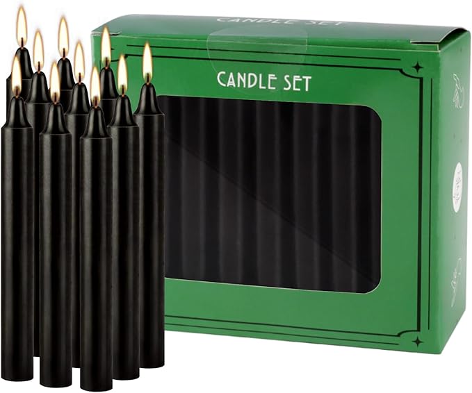 4 Inch, 40 Pack, Unscented, Dripless Taper Candles, Black, Smokeless Candles for Holidays, Wedding Ceremonies, Parties, Shabbat, 1.5 Hours