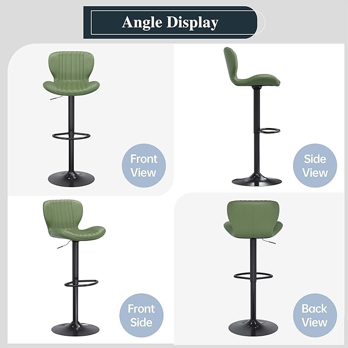 SUNLEI Swivel Swivel Bar Stools Set, Barstools Counter Height with Shell Shaped Backrest, Adjustable Moder Stools Pu Leather Bar Stool for Kitchen Counter, Island, Bars, Dining Room(Green, Set of 2)