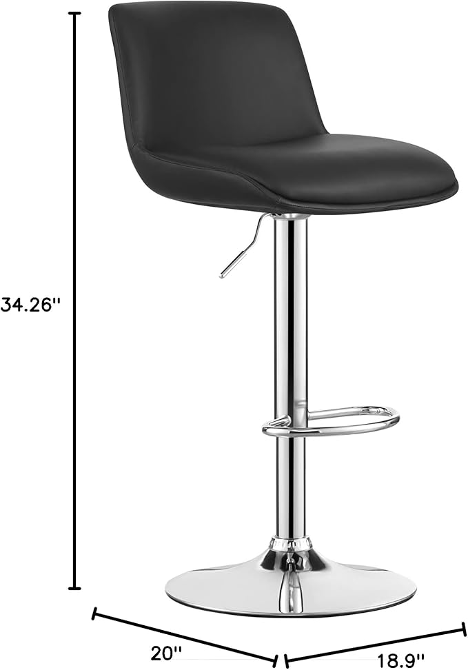 MINCETA Bar Stools,Modern Upholstered Swivel Stool with Back for Bar and Counter Height, Adjustable Height 24" to 34",Set of 4,PU in Black.