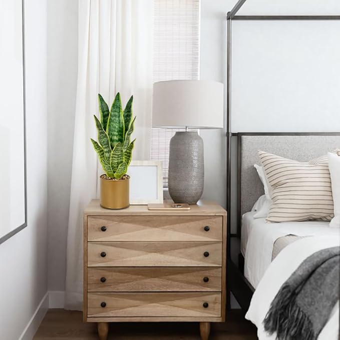 Artificial Potted Plant, Fake Snake Plant in Gold Pot 17.3 inch Faux Sansevieria Trifasciata Artificial Plants Indoor with Pot for Home Office Living Room Indoor Outdoor Decor